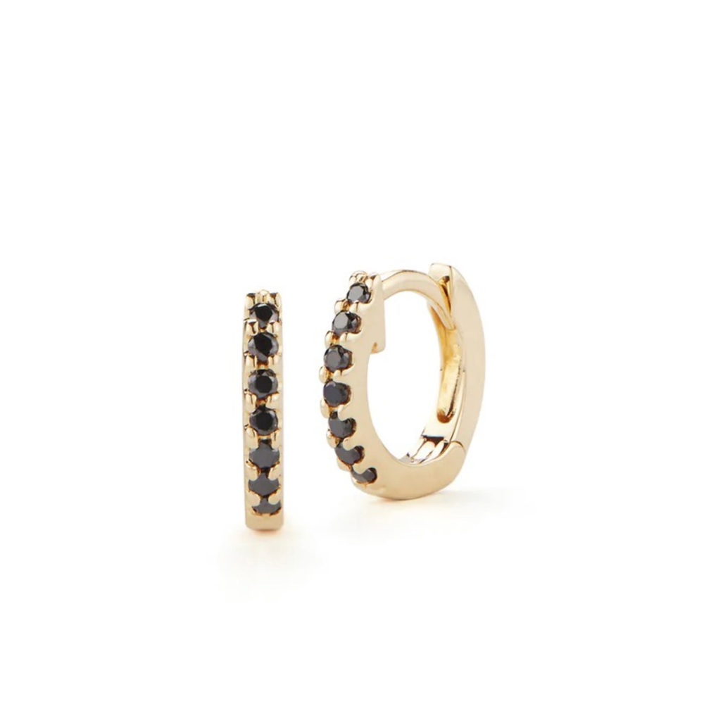 14k Yellow Gold & Black Diamonds Mini Huggies
